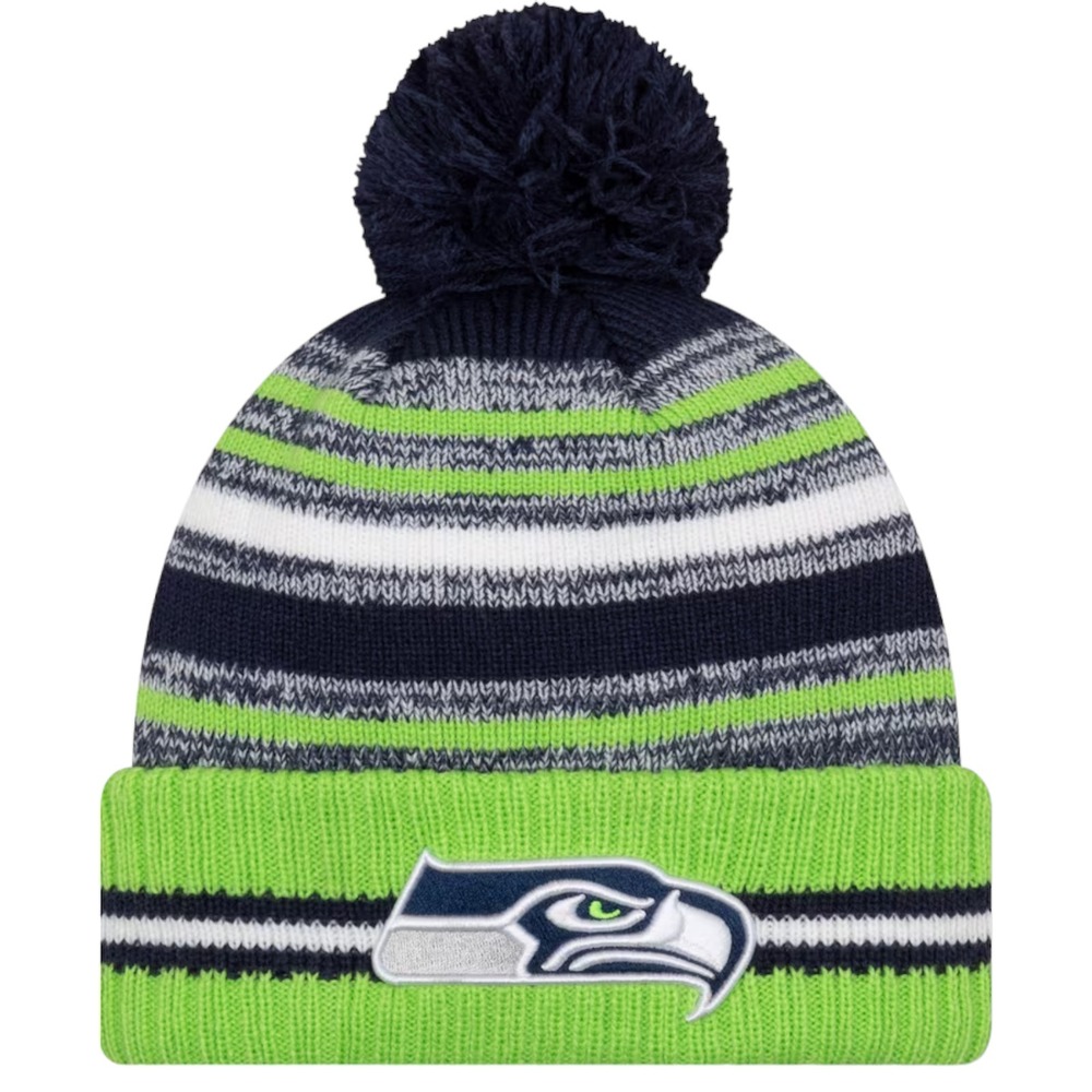 New Era Seattle Seahawks NFL Navy Neon Green Cuffed Knit Winter Beanie Hat OSFM